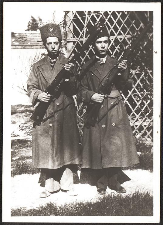 Rabbi Haskel Lindenthal, who would later become the leader of Hartford’s Teferes Israel congregation, was studying in Palestine in the 1930s and served in the Haganah for over three years. This photograph shows him on guard duty in 1936.  